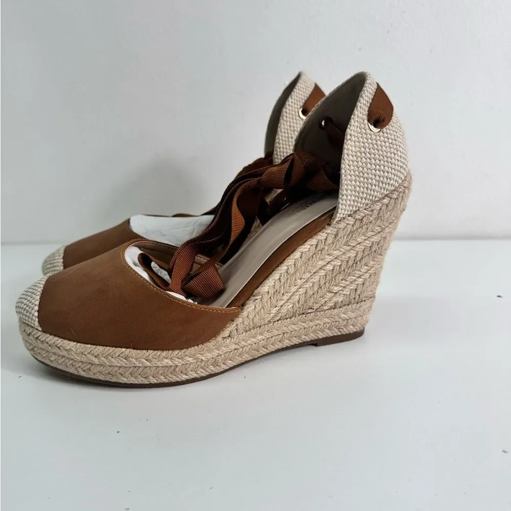 🔥Catherine Malandrino Tan Espadrille Wedges Sz 8 New
